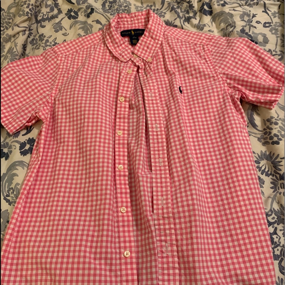 Boys Polo pink checkered shirt- Large